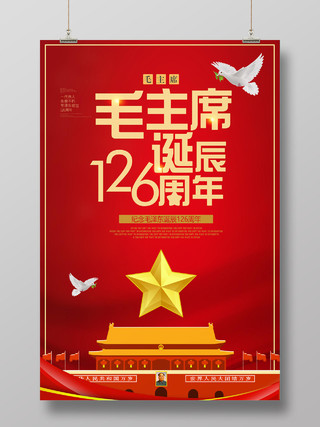 红色热情毛主席诞辰毛主席诞辰126周年宣传海报